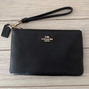 Coach Black Leather Wristlet with Gold Accents